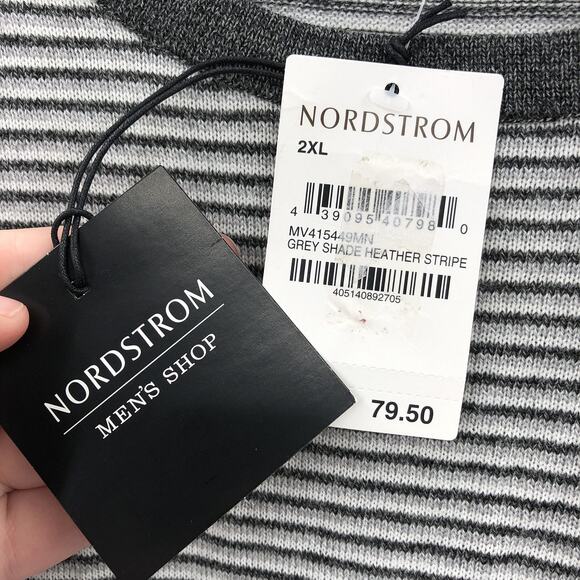 Nordstrom Men's Striped Round Neck Sweater Long Sleeve Heather Gray Size 2XL NWT - Picture 5 of 8